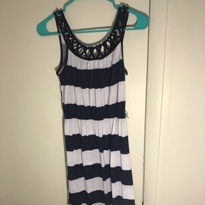 Blue and white floor length dress